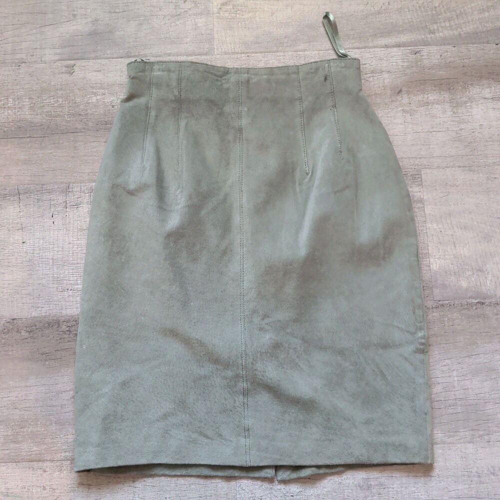 Vintage Evan Davies Sage Green 100% Silky Pig Suede Pencil Skirt Size 8 Lined